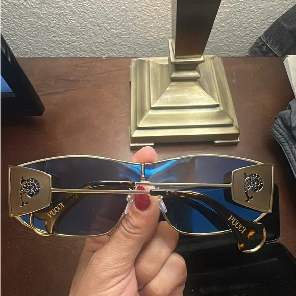 Emilio Pucci Gold Metal Shield Sunglasses NWOT display picture 1